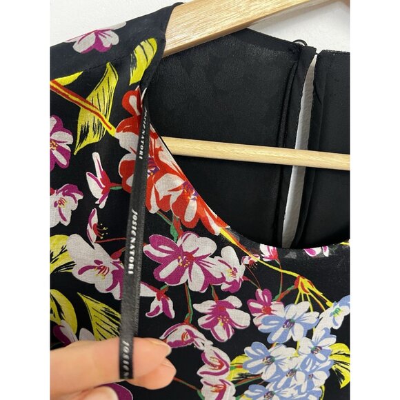 Josie Natori Women Black Multicolor Floral Silk 3/4 Sleeve Blouse Top Sz M - Picture 7 of 12